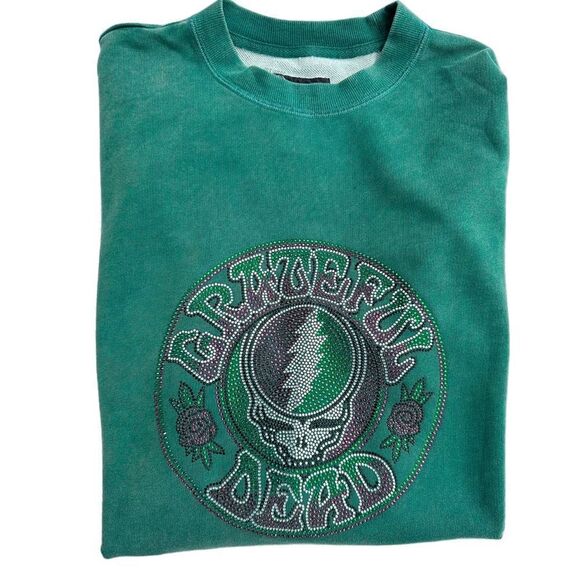 Green Grateful Dead Music Rhinestone Sweatshirt - Picture 3 of 3